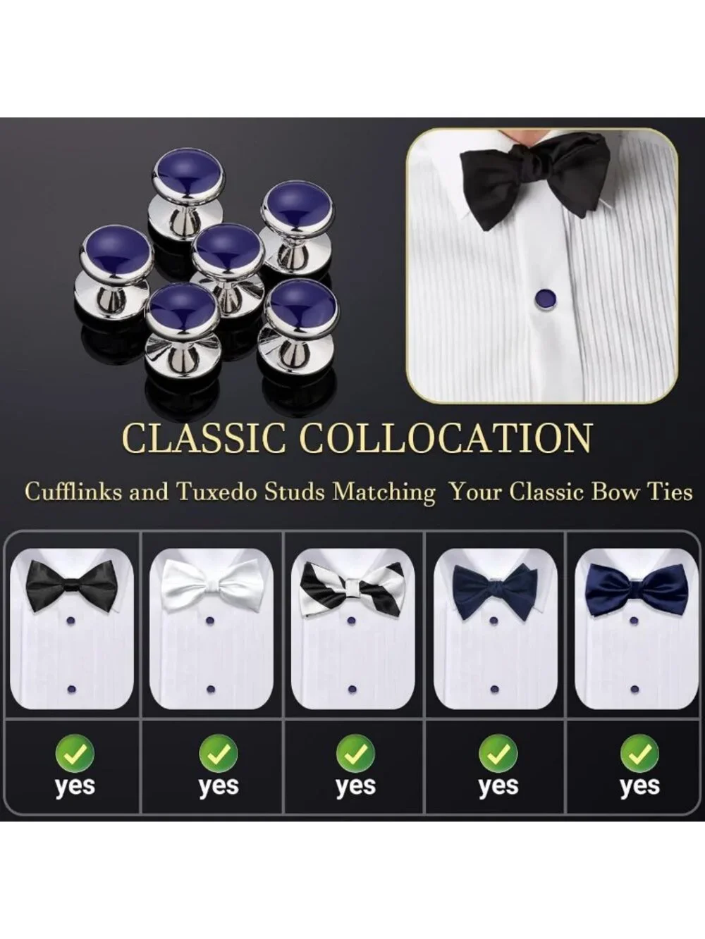 Elegant Men's Cufflinks & Tuxedo Studs Set with Gift Box - Perfect for Weddings